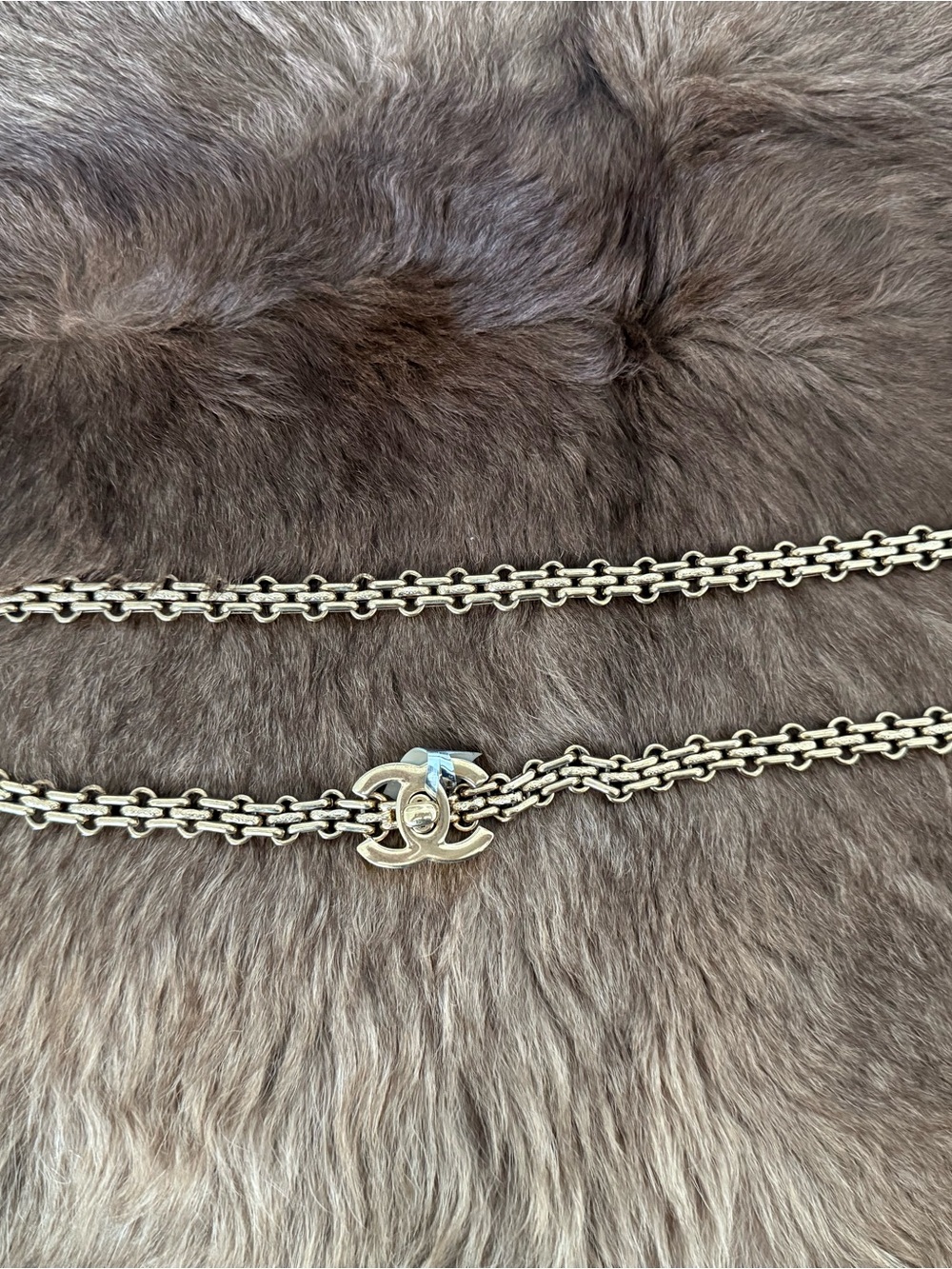 Authentic pre-owned CHANEL Gold-Tone Double Chain Belt with CC Logo